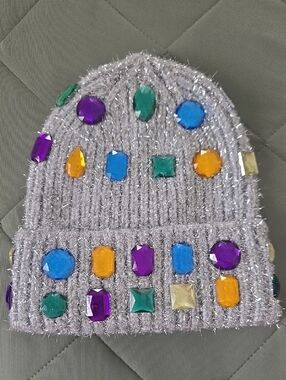 Sparkle Beanie with Multicolor Gem Accents